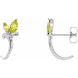 Peridot Marquise Floral J-Hoop Earrings in Gold and Platinum