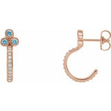 Blue Zircon & Diamond Round Bezel-Set J-Hoop Earrings in Gold and Platinum