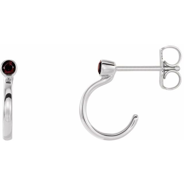 Mozambique Garnet Round Bezel-Set Hoop Earrings in Gold and Platinum