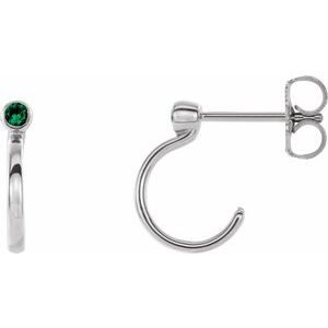 Emerald Round Bezel-Set Hoop Earrings in Gold and Platinum