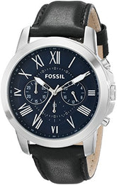Fossil Grant Men’s Chronograph Watch – Blue Dial, Black Leather Strap, Stainless-Steel Case