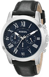 Fossil Grant Men’s Chronograph Watch – Blue Dial, Black Leather Strap, Stainless-Steel Case