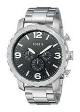 Fossil Nate JR1353 Men’s Chronograph Watch – Black Dial, Stainless-Steel Bracelet
