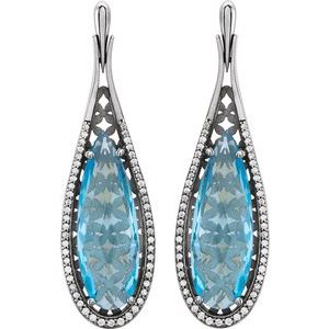 Sky Blue Topaz & Diamond Pear Drop Earrings in Gold and Platinum