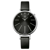 Calvin Klein Equal Black Leather Watch K3E231C1 Stainless Steel