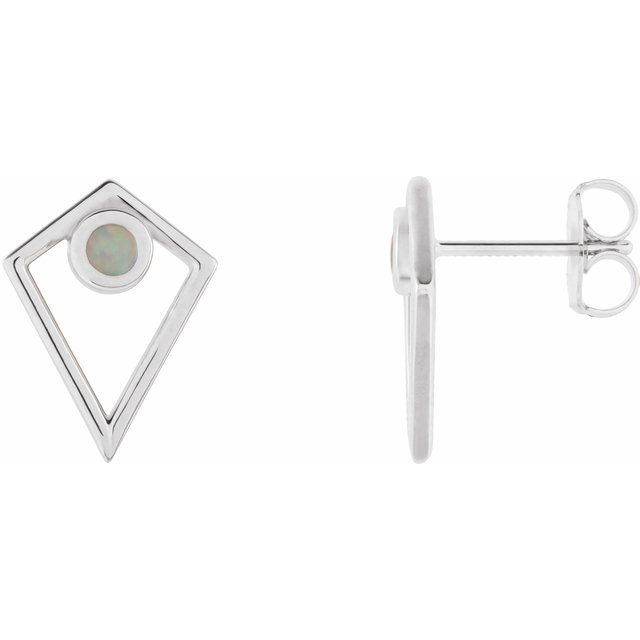 White Opal Round Stud Earrings in Gold and Platinum