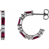 Ruby & Diamond Baguette Hoop Earrings in Gold and Platinum