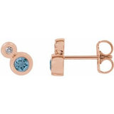 Aquamarine & Diamond Round Bezel-Set Stud Earrings in Gold and Platinum