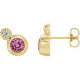 Pink Tourmaline & Diamond Round Bezel-Set Stud Earrings in Gold and Platinum