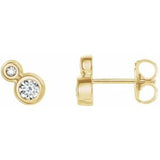White Sapphire & Diamond Round Bezel-Set Stud Earrings in Gold and Platinum