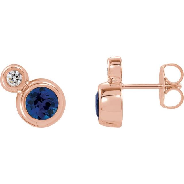 Blue Sapphire & Diamond Round Bezel-Set Stud Earrings in Gold and Platinum
