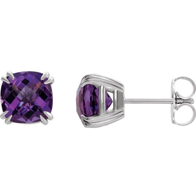 Amethyst Cushion Stud Earrings in Gold and Platinum