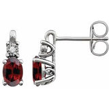 Mozambique Garnet & Diamond Oval Stud Earrings in Gold and Platinum