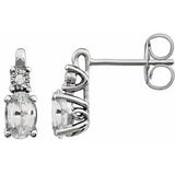 White Sapphire & Diamond Oval Stud Earrings in Gold and Platinum