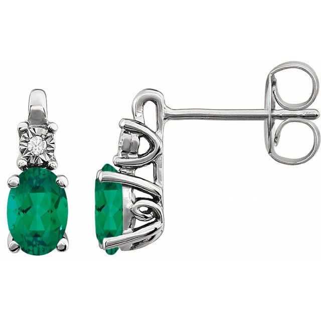 Emerald & Diamond Oval Stud Earrings in Gold and Platinum