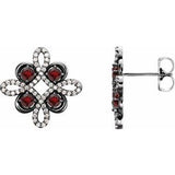 Mozambique Garnet & Diamond Round Clover Stud Earrings in Gold and Platinum