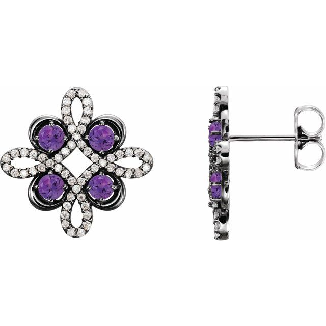 Alexandrite & Diamond Round Clover Stud Earrings in Gold and Platinum