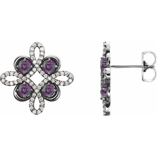 Amethyst & Diamond Round Clover Stud Earrings in Gold and Platinum
