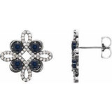 Blue Sapphire & Diamond Round Clover Stud Earrings in Gold and Platinum