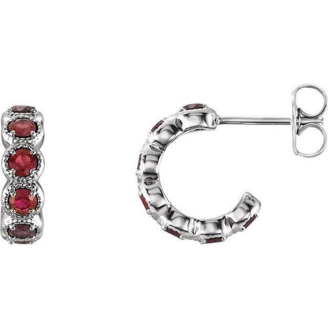 Mozambique Garnet Round Hoop Earrings in Gold and Platinum