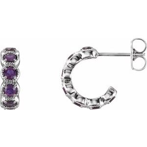 Amethyst Round Hoop Earrings in Gold and Platinum
