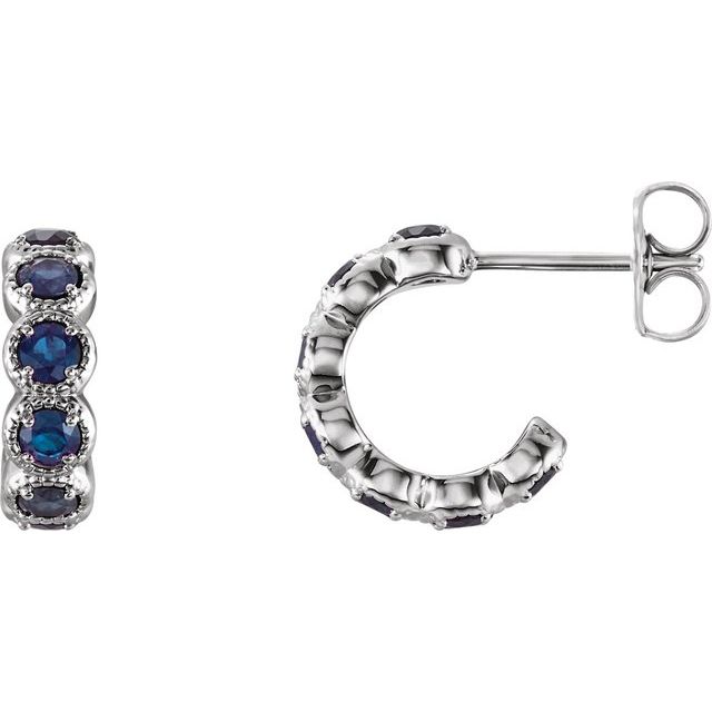 Blue Sapphire Round Hoop Earrings in Gold and Platinum