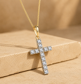 Lab Diamond Cross Necklace Pendant 0.22ct in 18K Gold Vermeil