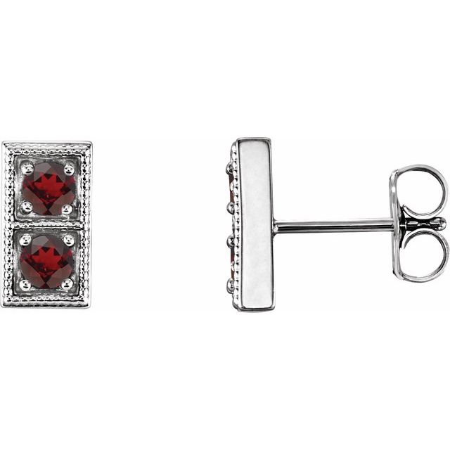 Mozambique Garnet Round Two-Stone Stud Earrings in Gold and Platinum