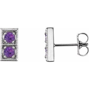 Amethyst Round Two-Stone Stud Earrings in Gold and Platinum