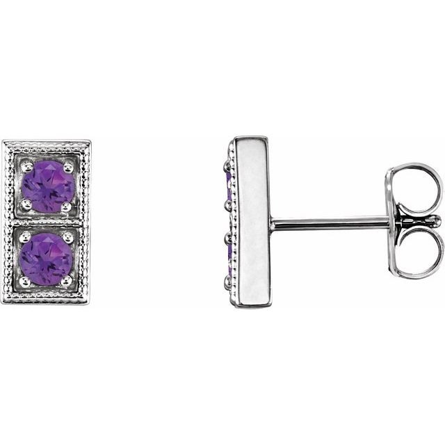 Amethyst Round Two-Stone Stud Earrings in Gold and Platinum