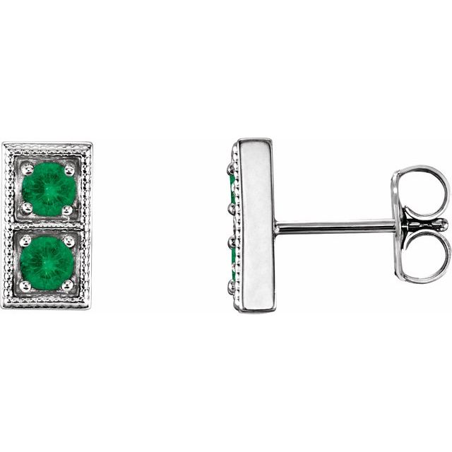 Emerald Round Two-Stone Stud Earrings in Gold and Platinum