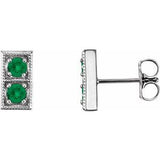Emerald Round Two-Stone Stud Earrings in Gold and Platinum