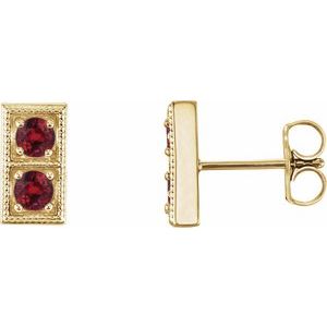 Ruby Round Two-Stone Stud Earrings in Gold and Platinum
