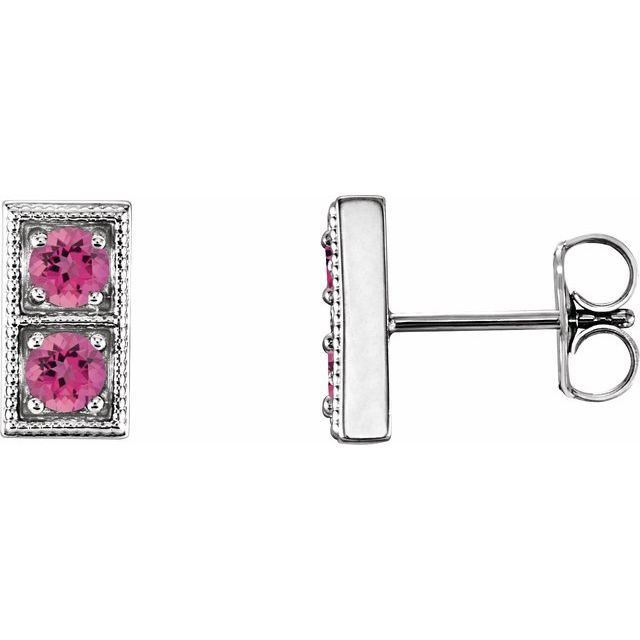 Pink Tourmaline Round Two-Stone Stud Earrings in Gold and Platinum