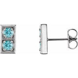 Blue Zircon Round Two-Stone Stud Earrings in Gold and Platinum