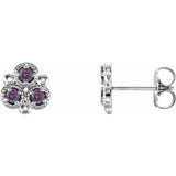Alexandrite Round Three-Stone Stud Earrings in Gold and Platinum
