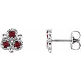 Ruby Round Three-Stone Stud Earrings in Gold and Platinum
