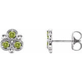 Peridot Round Three-Stone Stud Earrings in Gold and Platinum