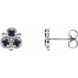 Blue Sapphire Round Three-Stone Stud Earrings in Gold and Platinum