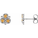 Citrine Round Three-Stone Stud Earrings in Gold and Platinum
