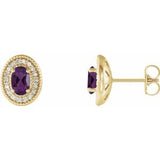 Amethyst & Diamond Oval Halo Stud Earrings in Gold and Platinum