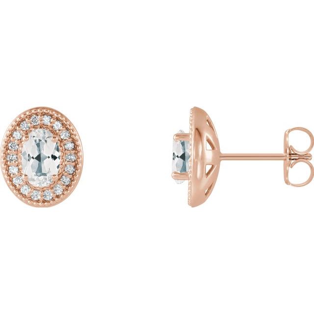 White Sapphire & Diamond Oval Halo Stud Earrings in Gold and Platinum