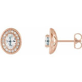 White Sapphire & Diamond Oval Halo Stud Earrings in Gold and Platinum