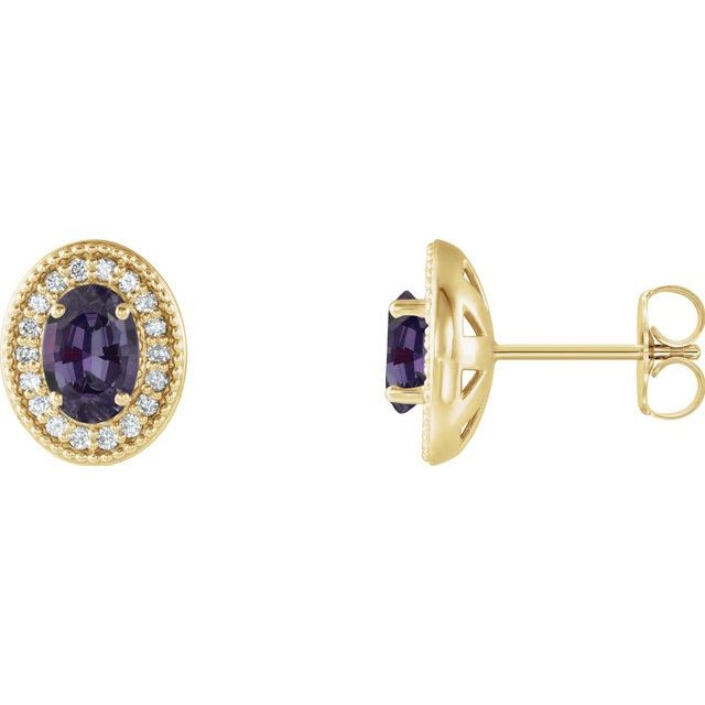 Alexandrite & Diamond Oval Halo Stud Earrings in Gold and Platinum