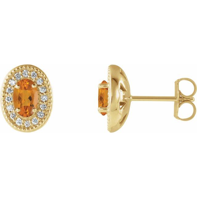 Citrine & Diamond Oval Halo Stud Earrings in Gold and Platinum