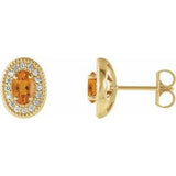 Citrine & Diamond Oval Halo Stud Earrings in Gold and Platinum