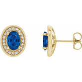 Blue Sapphire & Diamond Oval Halo Stud Earrings in Gold and Platinum