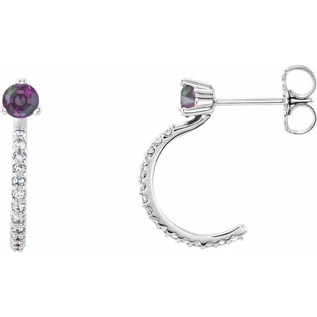 Alexandrite & Diamond Round J-Hoop Earrings in Gold and Platinum