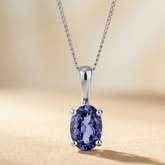 7 x 5mm Oval Tanzanite Solitaire Pendant Necklace in 925 Sterling Silver (0.85ct)