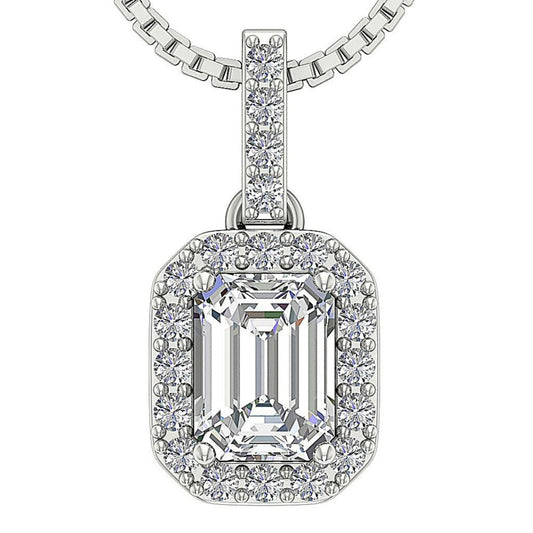 1.38Ct Emerald Solitaire Lab Grown Diamond Pendant Necklace in Gold